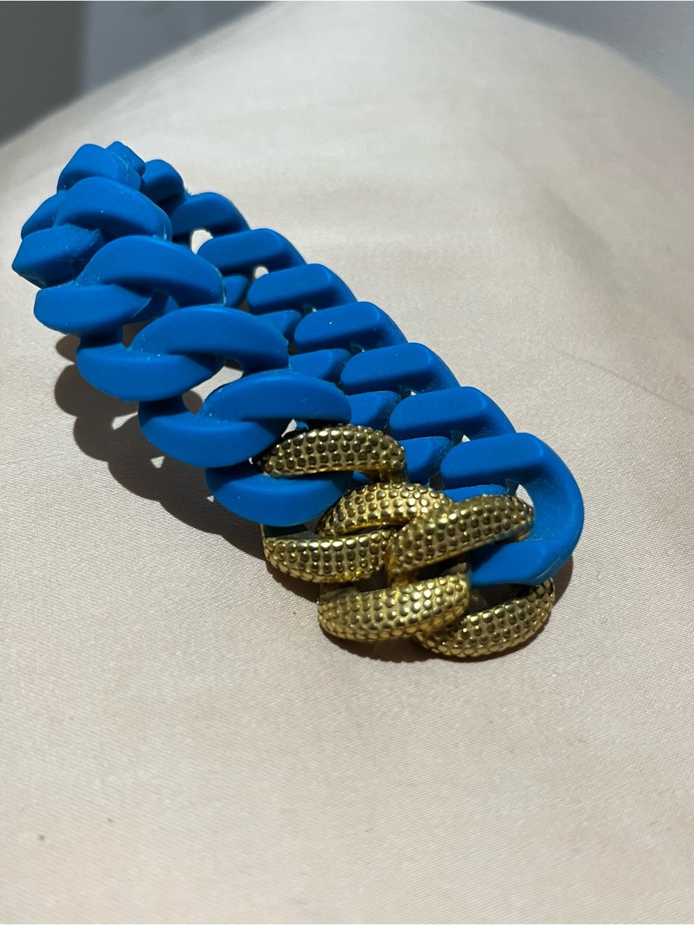 Blue Silicone Chain Bracelet with Gold Accent
